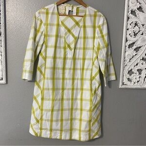 TRA MAD RKE white with lime green stripe dress with side pockets size XS D140